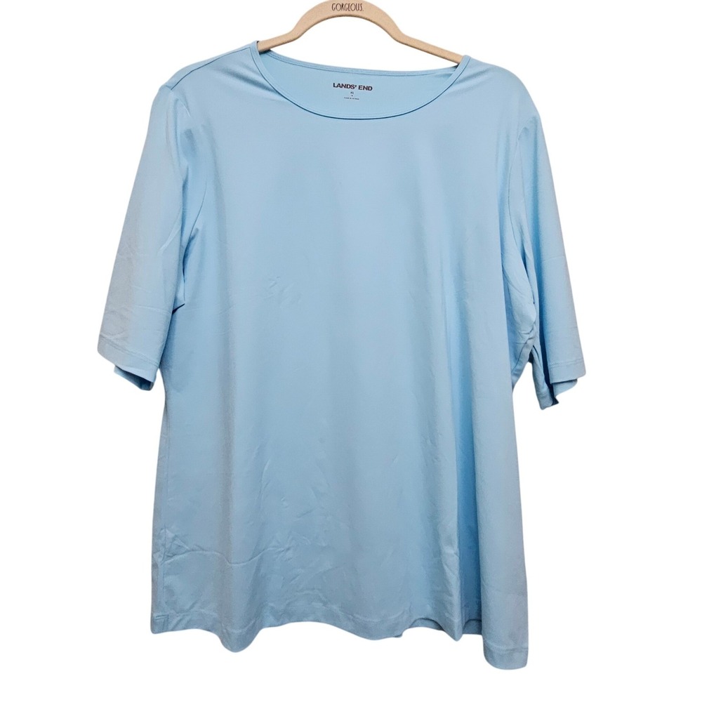 Lands' End Top Women XL Blue Short Sleeve UPF 50+ Sun Protection Activewear